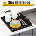 TIKNIK Silicone Dish Drying Mat, Stone Drying Mat for Kitchen Counter with Built-In Drain, Non-Slip Drain Pad with Built-in Drain, Heat Resistant Stone Drying Mat, Hangable, Black, 16" x 12"