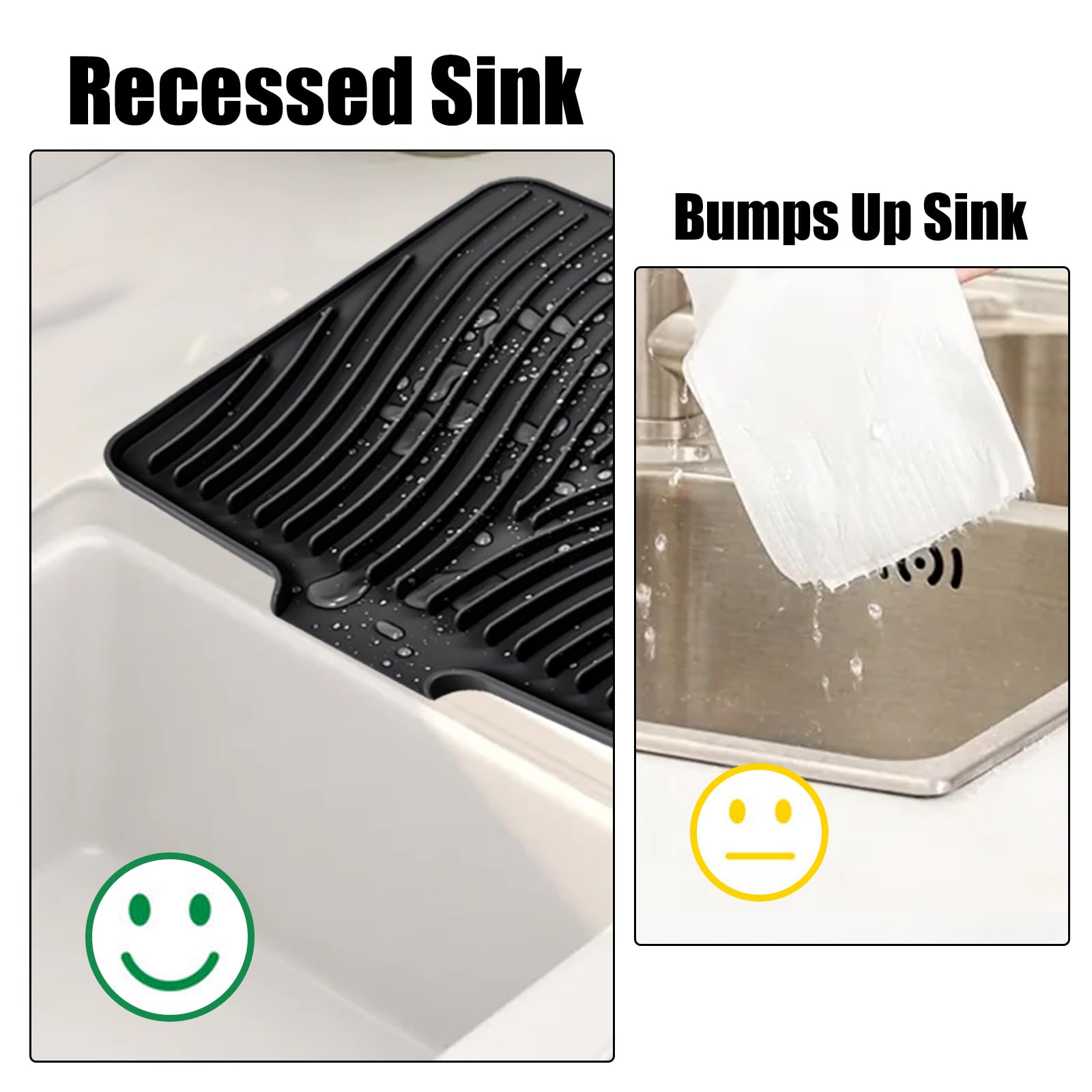 TIKNIK Silicone Dish Drying Mat, Stone Drying Mat for Kitchen Counter with Built-In Drain, Non-Slip Drain Pad with Built-in Drain, Heat Resistant Stone Drying Mat, Hangable, Black, 16" x 12"