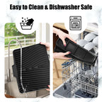 TIKNIK Silicone Dish Drying Mat, Stone Drying Mat for Kitchen Counter with Built-In Drain, Non-Slip Drain Pad with Built-in Drain, Heat Resistant Stone Drying Mat, Hangable, Black, 16" x 12"