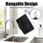TIKNIK Silicone Dish Drying Mat, Stone Drying Mat for Kitchen Counter with Built-In Drain, Non-Slip Drain Pad with Built-in Drain, Heat Resistant Stone Drying Mat, Hangable, Black, 16" x 12"