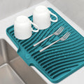 TIKNIK Silicone Dish Drying Mat, Stone Drying Mat for Kitchen Counter with Built-In Drain, Non-Slip Drain Pad with Built-in Drain, Heat Resistant Stone Drying Mat, Hangable, Green, 16" x 12"