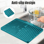 TIKNIK Silicone Dish Drying Mat, Stone Drying Mat for Kitchen Counter with Built-In Drain, Non-Slip Drain Pad with Built-in Drain, Heat Resistant Stone Drying Mat, Hangable, Green, 16" x 12"