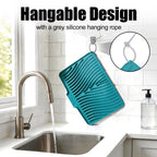 TIKNIK Silicone Dish Drying Mat, Stone Drying Mat for Kitchen Counter with Built-In Drain, Non-Slip Drain Pad with Built-in Drain, Heat Resistant Stone Drying Mat, Hangable, Green, 16" x 12"