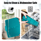 TIKNIK Silicone Dish Drying Mat, Stone Drying Mat for Kitchen Counter with Built-In Drain, Non-Slip Drain Pad with Built-in Drain, Heat Resistant Stone Drying Mat, Hangable, Green, 16" x 12"