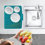 TIKNIK Silicone Dish Drying Mat, Stone Drying Mat for Kitchen Counter with Built-In Drain, Non-Slip Drain Pad with Built-in Drain, Heat Resistant Stone Drying Mat, Hangable, Green, 16" x 12"