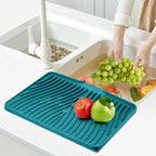 TIKNIK Silicone Dish Drying Mat, Stone Drying Mat for Kitchen Counter with Built-In Drain, Non-Slip Drain Pad with Built-in Drain, Heat Resistant Stone Drying Mat, Hangable, Green, 16" x 12"