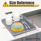 TIKNIK Silicone Dish Drying Mat, Stone Drying Mat for Kitchen Counter with Built-In Drain, Non-Slip Drain Pad with Built-in Drain, Heat Resistant Stone Drying Mat, Hangable, Grey, 16" x 12"