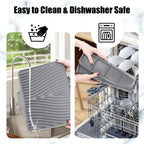 TIKNIK Silicone Dish Drying Mat, Stone Drying Mat for Kitchen Counter with Built-In Drain, Non-Slip Drain Pad with Built-in Drain, Heat Resistant Stone Drying Mat, Hangable, Grey, 16" x 12"