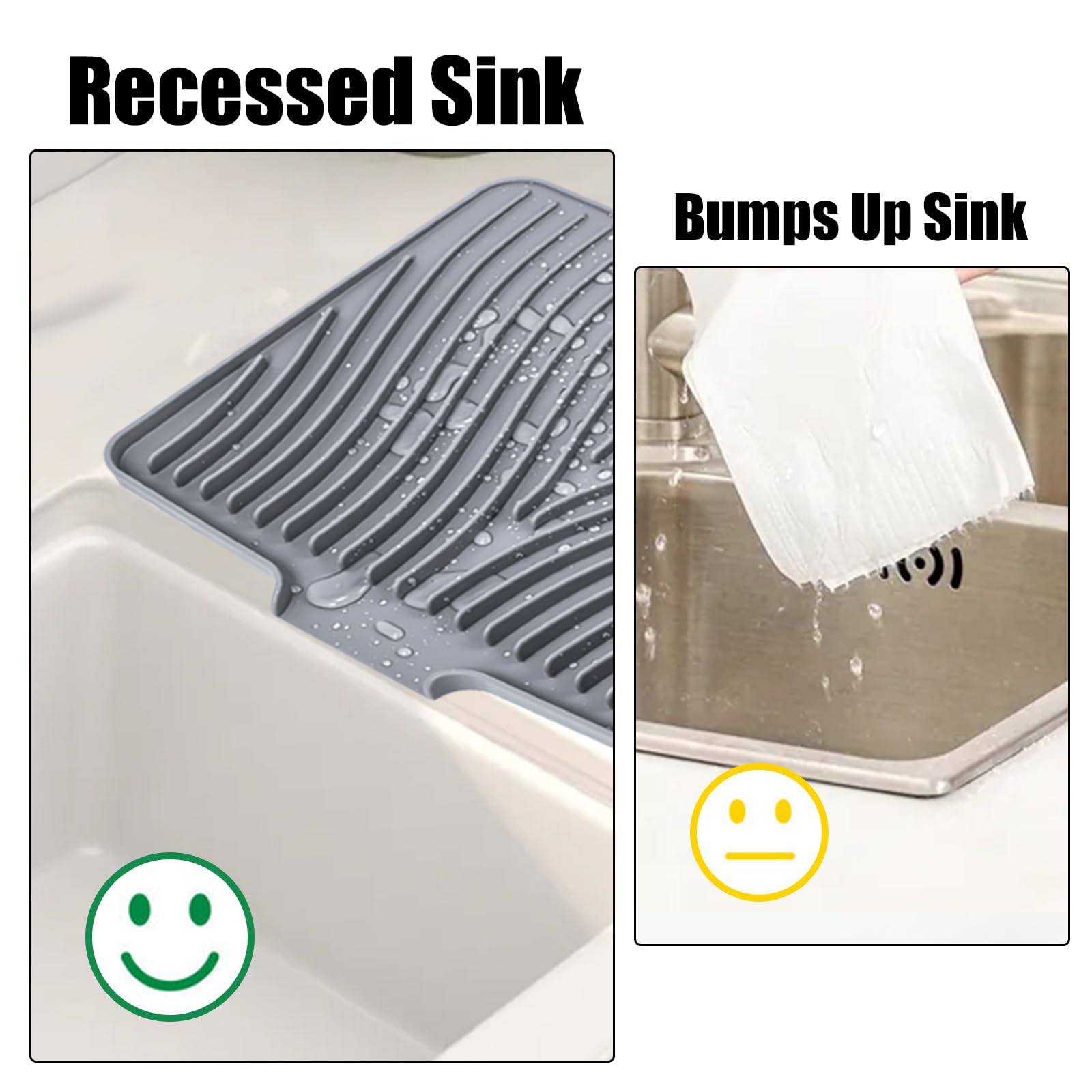 TIKNIK Silicone Dish Drying Mat, Stone Drying Mat for Kitchen Counter with Built-In Drain, Non-Slip Drain Pad with Built-in Drain, Heat Resistant Stone Drying Mat, Hangable, Grey, 16" x 12"
