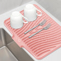 TIKNIK Silicone Dish Drying Mat, Stone Drying Mat for Kitchen Counter with Built-In Drain, Non-Slip Drain Pad with Built-in Drain, Heat Resistant Stone Drying Mat, Hangable, Pink-1pcs, 16" x 12"