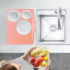 TIKNIK Silicone Dish Drying Mat, Stone Drying Mat for Kitchen Counter with Built-In Drain, Non-Slip Drain Pad with Built-in Drain, Heat Resistant Stone Drying Mat, Hangable, Pink-1pcs, 16" x 12"