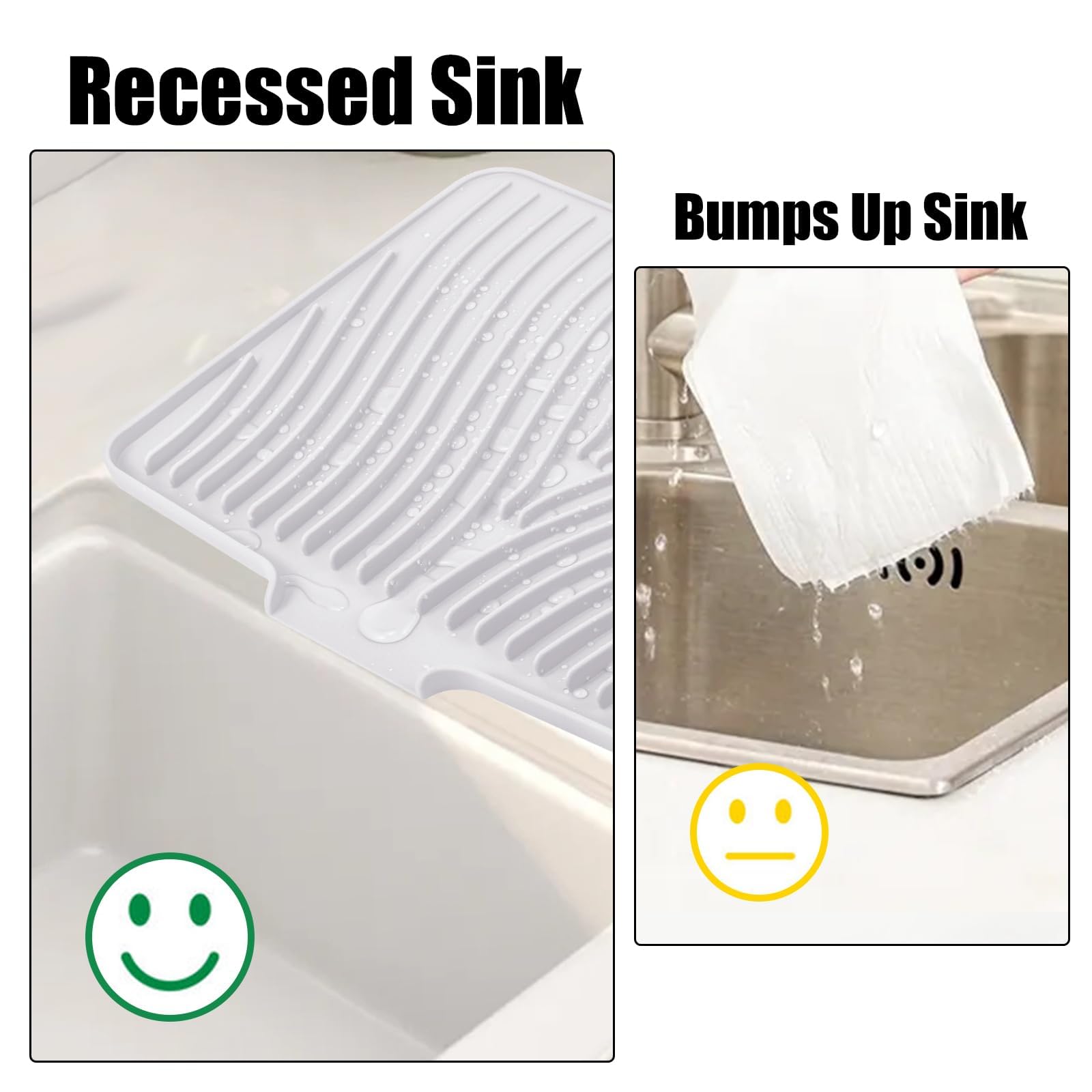 TIKNIK Silicone Dish Drying Mat, Stone Drying Mat for Kitchen Counter with Built-In Drain, Non-Slip Drain Pad with Built-in Drain, Heat Resistant Stone Drying Mat, Hangable, White, 16" x 12"