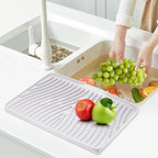 TIKNIK Silicone Dish Drying Mat, Stone Drying Mat for Kitchen Counter with Built-In Drain, Non-Slip Drain Pad with Built-in Drain, Heat Resistant Stone Drying Mat, Hangable, White, 16" x 12"