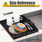 TIKNIK Silicone Dish Drying Mat, Stone Drying Mat for Kitchen Counter with Built-In Drain, Non-Slip Drain Pad with Built-in Drain, Heat Resistant Stone Drying Mat, Hangable, Black, 20" x 15"