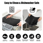 TIKNIK Silicone Dish Drying Mat, Stone Drying Mat for Kitchen Counter with Built-In Drain, Non-Slip Drain Pad with Built-in Drain, Heat Resistant Stone Drying Mat, Hangable, Black, 20" x 15"
