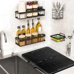 TIKNIK Silicone Dish Drying Mat, Stone Drying Mat for Kitchen Counter with Built-In Drain, Non-Slip Drain Pad with Built-in Drain, Heat Resistant Stone Drying Mat, Hangable, Black, 20" x 15"