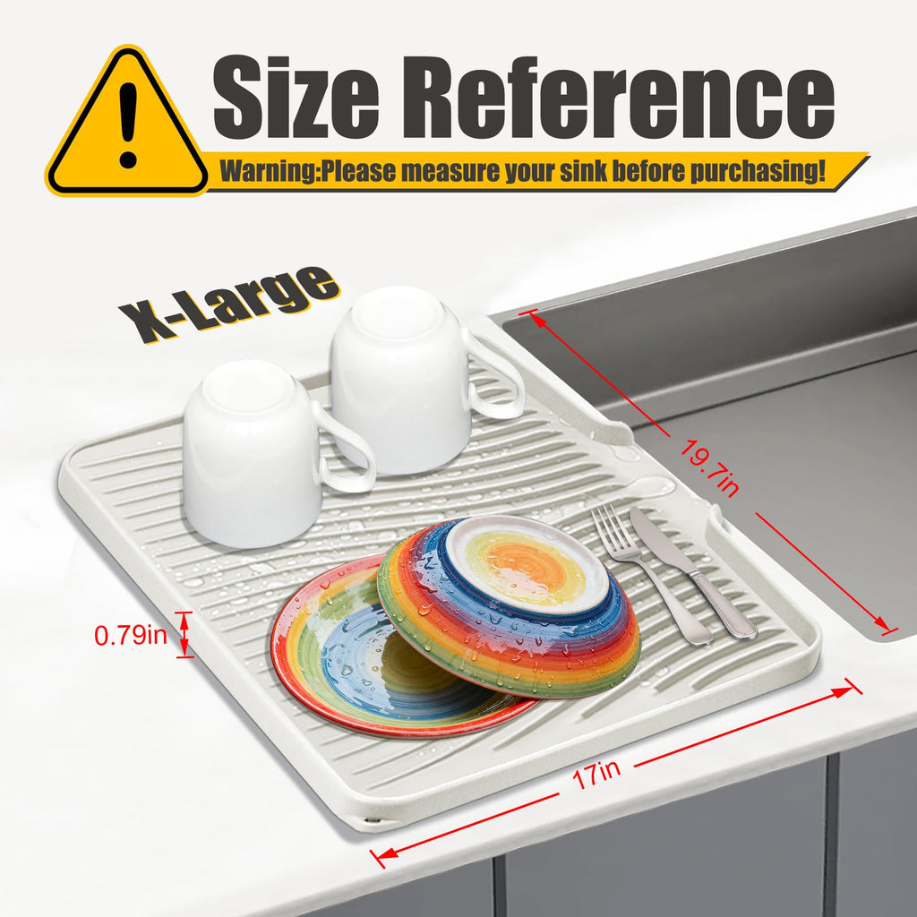 TIKNIK Silicone Dish Drying Mat, Stone Drying Mat for Kitchen Counter with Built-In Drain, Non-Slip Drain Pad with Built-in Drain, Heat Resistant Stone Drying Mat, Hangable, 20" x 15"
