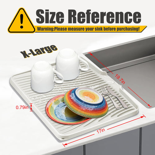 TIKNIK Silicone Dish Drying Mat, Stone Drying Mat for Kitchen Counter with Built-In Drain, Non-Slip Drain Pad with Built-in Drain, Heat Resistant Stone Drying Mat, Hangable, 20" x 15"