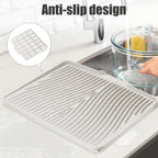 TIKNIK Silicone Dish Drying Mat, Stone Drying Mat for Kitchen Counter with Built-In Drain, Non-Slip Drain Pad with Built-in Drain, Heat Resistant Stone Drying Mat, Hangable, 20" x 15"