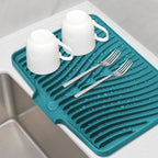 TIKNIK Silicone Dish Drying Mat, Stone Drying Mat for Kitchen Counter with Built-In Drain, Non-Slip Drain Pad with Built-in Drain, Heat Resistant Stone Drying Mat, 1Pcs 20" x 15", Green