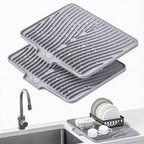TIKNIK Silicone Dish Drying Mat, Stone Drying Mat for Kitchen Counter with Built-In Drain, Non-Slip Drain Pad with Built-in Drain, Heat Resistant Stone Drying Mat, 20" x 15", Grey