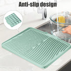 TIKNIK Silicone Dish Drying Mat, Stone Drying Mat for Kitchen Counter with Built-In Drain, Non-Slip Drain Pad with Built-in Drain, Heat Resistant Stone Drying Mat, Hangable, Mint-1pcs, 20" x 15"