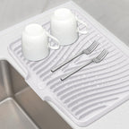 TIKNIK Silicone Dish Drying Mat, Stone Drying Mat for Kitchen Counter with Built-In Drain, Non-Slip Drain Pad with Built-in Drain, Heat Resistant Stone Drying Mat, Hangable, White, 20" x 15"