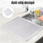 TIKNIK Silicone Dish Drying Mat, Stone Drying Mat for Kitchen Counter with Built-In Drain, Non-Slip Drain Pad with Built-in Drain, Heat Resistant Stone Drying Mat, Hangable, White, 20" x 15"